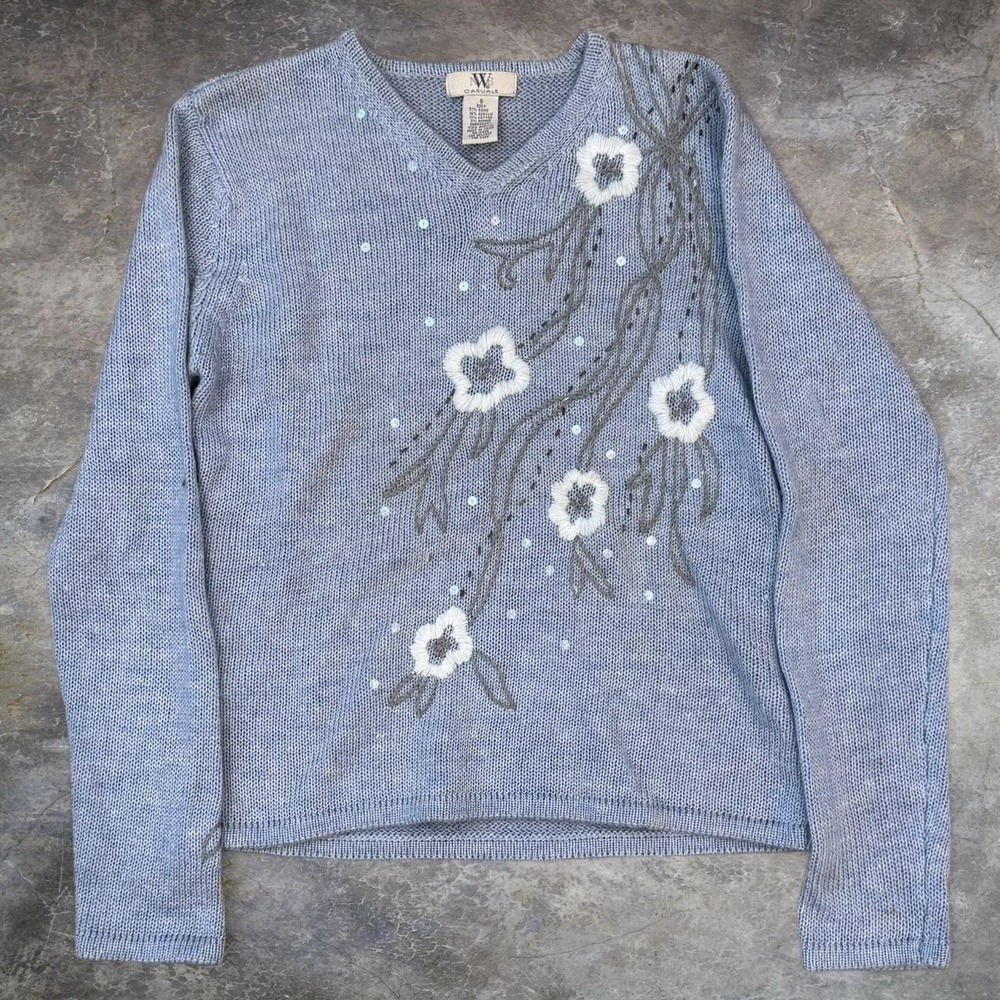 Vintage NWB Casual Mohair Blend Floral Embroidered Knit Sweatshirt Women's Small